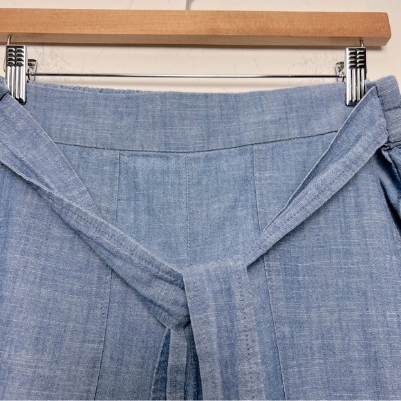 J by J. Crew Chambray Cotton Tie Waist Wide Leg Cropped Lightweight Pants 8 - Picture 4 of 14